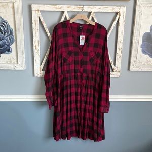 Torrid | NWT Raspberry & Black Gingham Long Sleeve Shirt Dress